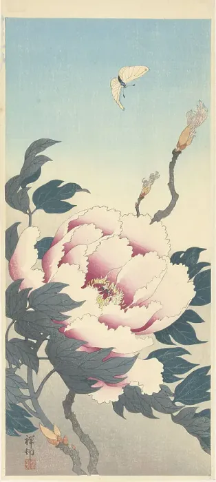 Framed Print : Peony with butterfly, 1925-1936. Creator: Ohara, Koson (1877-1945) Framed Print : Peony with butterfly, 1925-1936. Creator: Ohara, Koson (1877-1945)