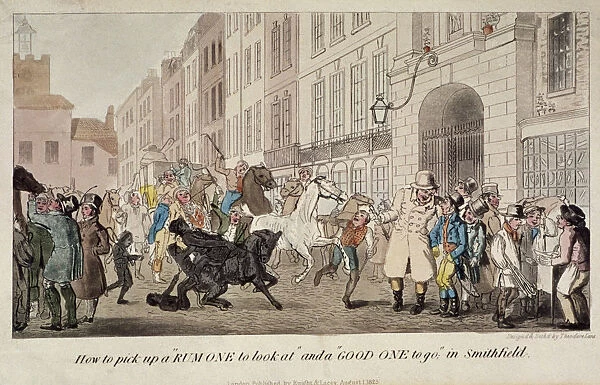 People bargaining for mounts at West Smithfield, London, 1825. Artist: Theodore Lane