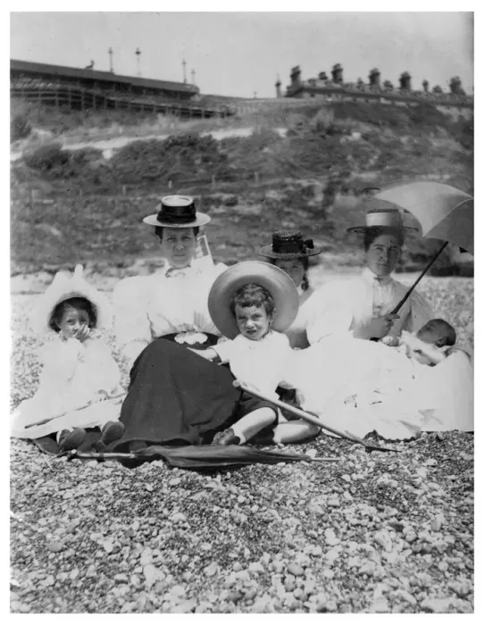Framed Print : People on a beach, c1890-1909(?) Framed Print : People on a beach, c1890-1909(?)