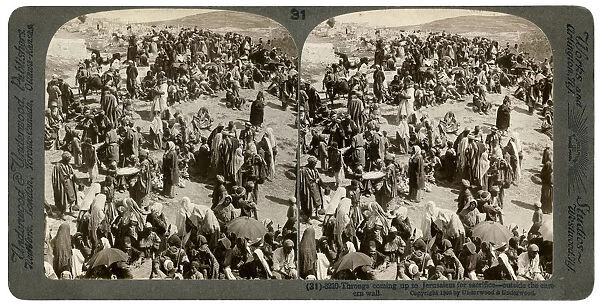 People coming up tp Jerusalem for sacrifice, outside the eastern wall, 1900. Artist: Underwood & Underwood