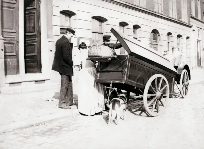 Framed Print : People and dogcart, Antwerp, 1898. Artist: James Batkin Framed Print : People and dogcart, Antwerp, 1898. Artist: James Batkin
