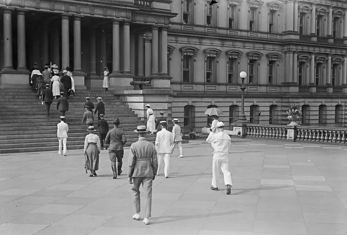 Framed Print : People Entering State Department, 1917 or 1918. Creator: Harris & Ewing. People Entering State Department, 1917 or 1918. Creator: Harris & Ewing Framed Print : People Entering State Department, 1917 or 1918. Creator: Harris & Ewing. People Entering State Department, 1917 or 1918. Creator: Harris & Ewing