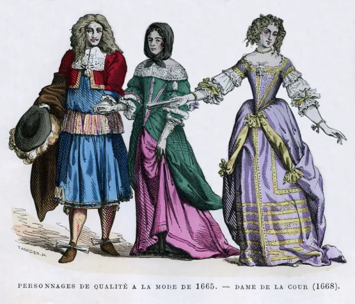 Framed Print : People in the fashions of 1665, and a lady of the court, 1668 (1882-1884). Artist: Tamisier Framed Print : People in the fashions of 1665, and a lady of the court, 1668 (1882-1884). Artist: Tamisier