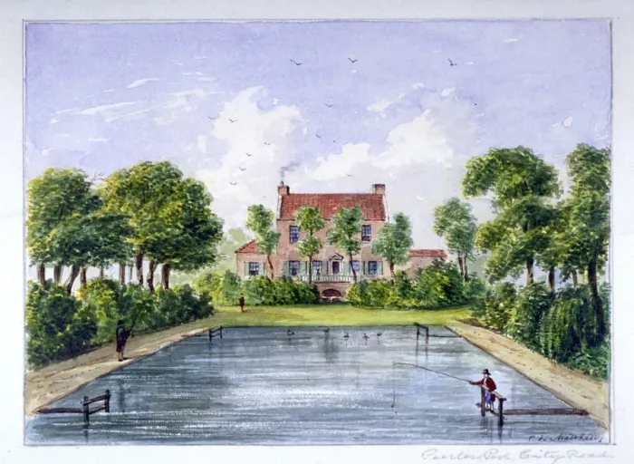 Framed Print : People fishing in Peerless Pool, City Road, Finsbury, London, c1800 Framed Print : People fishing in Peerless Pool, City Road, Finsbury, London, c1800
