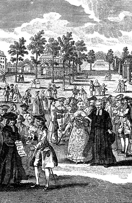 Framed Print : People in the gardens of a stately home, 18th centuy Framed Print : People in the gardens of a stately home, 18th centuy