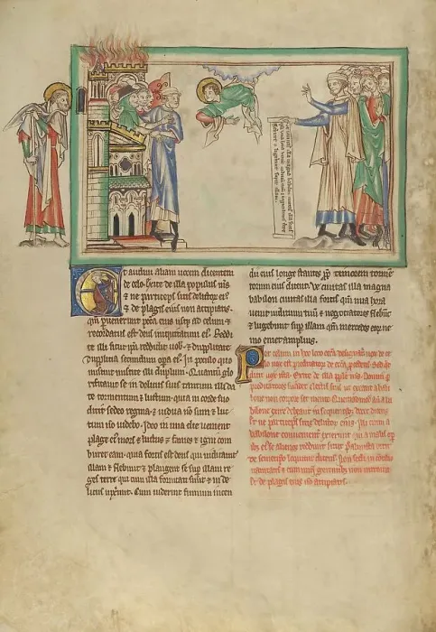 Framed Print : The People of God Leaving Babylon and Merchants Lamenting Babylon, about 1255-1260. Creator: Unknown Framed Print : The People of God Leaving Babylon and Merchants Lamenting Babylon, about 1255-1260. Creator: Unknown