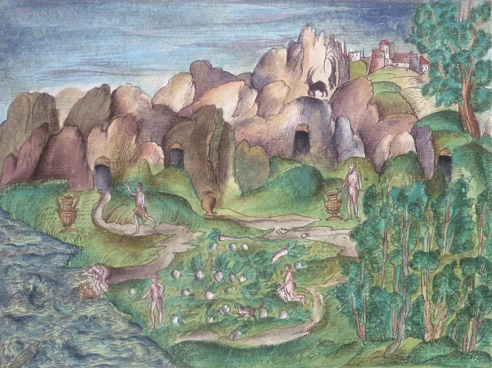 Framed Print : People living in caves, 16th century. Creator: Unknown Framed Print : People living in caves, 16th century. Creator: Unknown