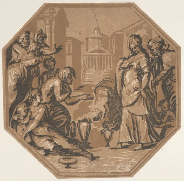 Framed Print : People paying homage to Psyches beauty, ca. 1540-50. ca. 1540-50 Framed Print : People paying homage to Psyches beauty, ca. 1540-50. ca. 1540-50