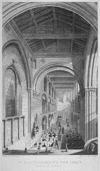 People in pews inside the Church of St Bartholomew-the-Great, Smithfield, City of London, 1837
