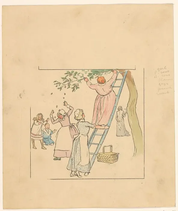 Framed Print : People picking plums, c.1880-c.1910. Creator: Anon Framed Print : People picking plums, c.1880-c.1910. Creator: Anon