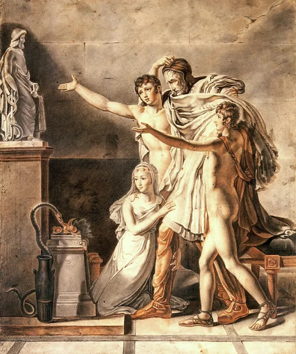 Framed Print : Four people praying to Aesculapius, late 18th-early 19th century? Creator: Circle of Pierre-Narcisse Guerin Framed Print : Four people praying to Aesculapius, late 18th-early 19th century? Creator: Circle of Pierre-Narcisse Guerin
