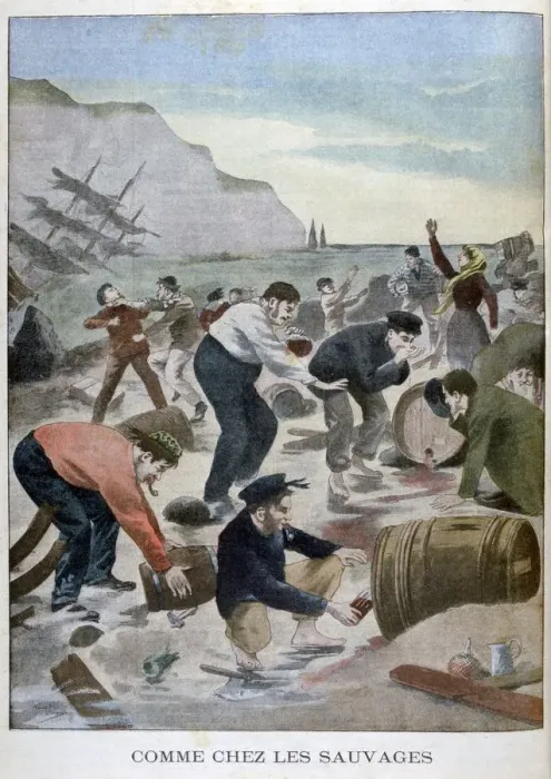 Framed Print : People salvaging items from a shipwreck on the Isle of Wright, 1902 Framed Print : People salvaging items from a shipwreck on the Isle of Wright, 1902