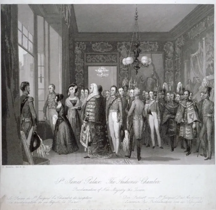 Framed Print : People in the the audience chamber in St Jamess Palace, Westminster, London, 1837 Framed Print : People in the the audience chamber in St Jamess Palace, Westminster, London, 1837