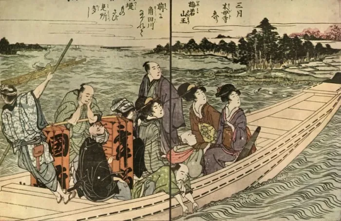 Framed Print : People travelling in a boat, 1804, (1924). Creator: Utagawa Toyohiro Framed Print : People travelling in a boat, 1804, (1924). Creator: Utagawa Toyohiro