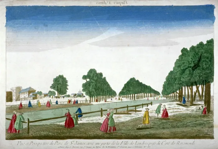 Framed Print : People walking in St Jamess Park, Westminster, London, c1760. Artist Framed Print : People walking in St Jamess Park, Westminster, London, c1760. Artist