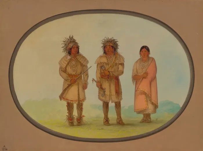 Framed Print : Three Peoria Indians, 1861 / 1869. Creator: George Catlin Framed Print : Three Peoria Indians, 1861 / 1869. Creator: George Catlin
