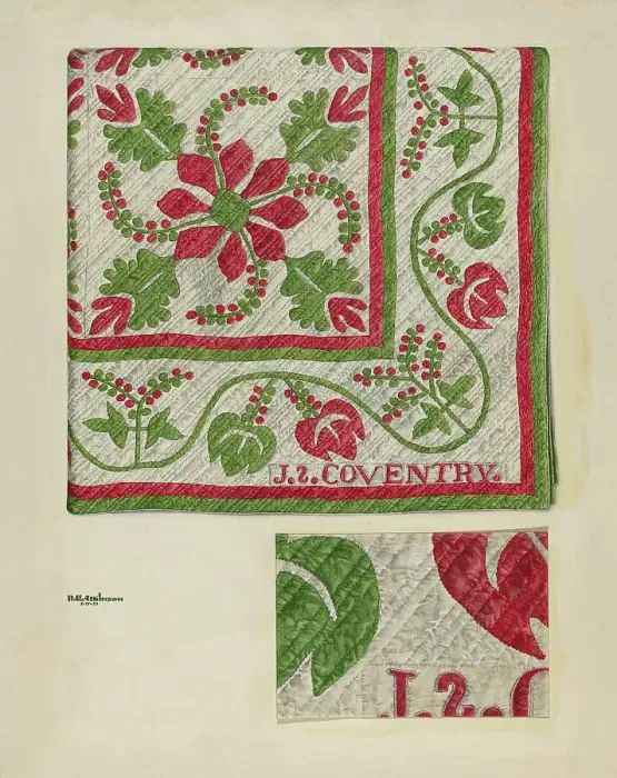 Framed Print : Pepperberry Quilt, c. 1939. Creator: Ralph Atkinson Framed Print : Pepperberry Quilt, c. 1939. Creator: Ralph Atkinson