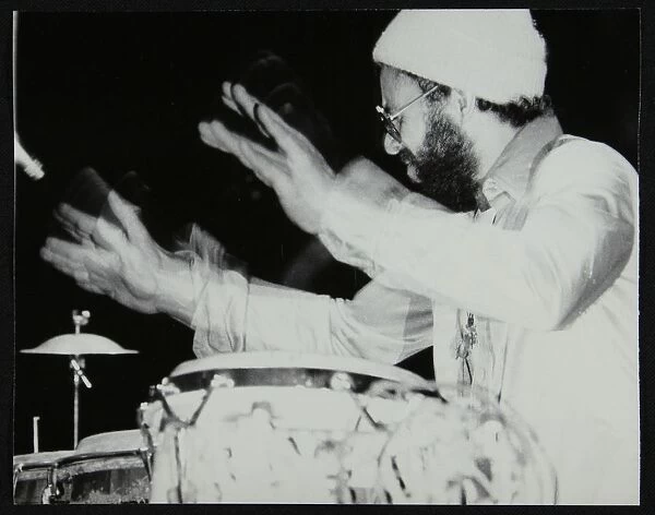Percussionist Guilherme Franco playing at the Newport Jazz Festival, Middlesbrough, 1978