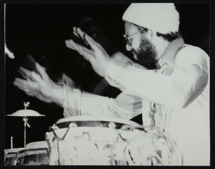 Framed Print : Percussionist Guilherme Franco playing at the Newport Jazz Festival, Middlesbrough, 1978 Framed Print : Percussionist Guilherme Franco playing at the Newport Jazz Festival, Middlesbrough, 1978
