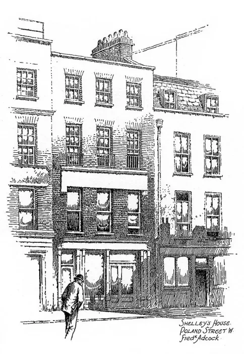 Framed Print : Percy Bysshe Shelleys house, Poland Street, Borough of Westminster, London, 1912. Artist: Frederick Adcock Framed Print : Percy Bysshe Shelleys house, Poland Street, Borough of Westminster, London, 1912. Artist: Frederick Adcock