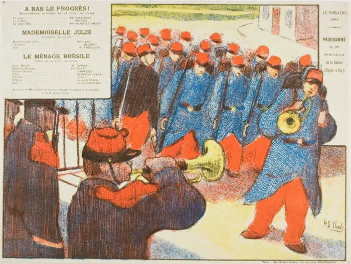 Framed Print : Third Performance: A Bas le progres!, Mademoiselle Julie, Le Menage Bresile, for Le The... 1892-93. Creator: Henri-Gabriel Ibels Framed Print : Third Performance: A Bas le progres!, Mademoiselle Julie, Le Menage Bresile, for Le The... 1892-93. Creator: Henri-Gabriel Ibels
