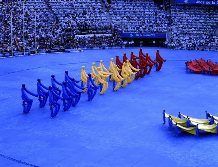 Framed Print : Performance of Fura dels Baus in the spectacle of the opening ceremony of the 1992 Framed Print : Performance of Fura dels Baus in the spectacle of the opening ceremony of the 1992