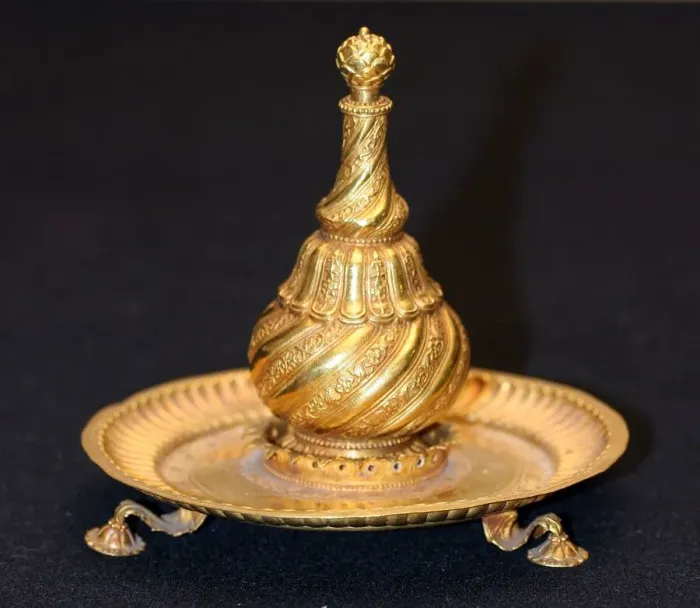 Framed Print : Perfume Bottle (Attardan) and Tray, 18th / 19th century. Creator: Unknown Framed Print : Perfume Bottle (Attardan) and Tray, 18th / 19th century. Creator: Unknown