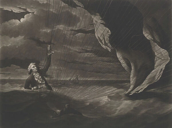 The Perilous Situation of Major Mony, When He Fell into the Sea with His Balloon, June 24, 1789. Creator: John Murphy
