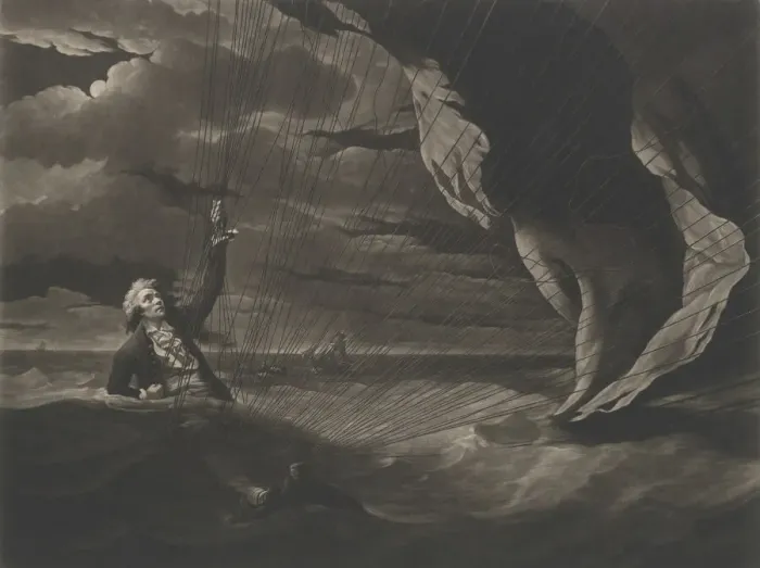 Framed Print : The Perilous Situation of Major Mony, When He Fell into the Sea with His Balloon, June 24, 1789. Creator: John Murphy Framed Print : The Perilous Situation of Major Mony, When He Fell into the Sea with His Balloon, June 24, 1789. Creator: John Murphy