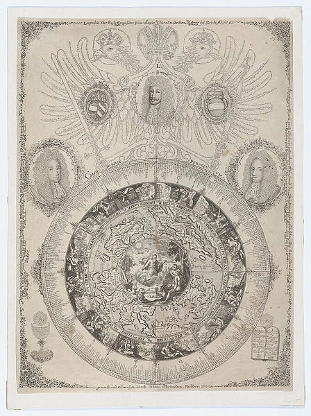 The Perpetual Calendar with Portraits of Leopold I and his sons Joseph and Charles, 1702. 1702. Creator: Johann Michael Püchler