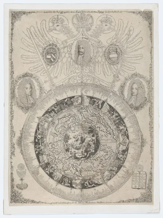 Framed Print : The Perpetual Calendar with Portraits of Leopold I and his sons Joseph and Charles, 1702. 1702. Creator: Johann Michael Püchler Framed Print : The Perpetual Calendar with Portraits of Leopold I and his sons Joseph and Charles, 1702. 1702. Creator: Johann Michael Püchler