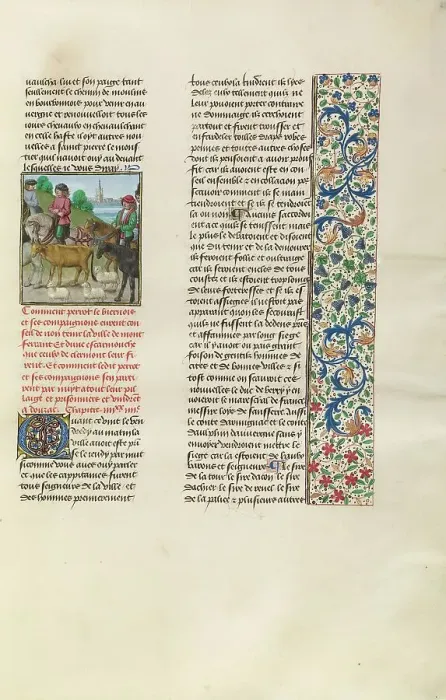 Framed Print : Perrot le Biernois Departing from Montferrant, c1380s; Chroniques (Book Three), about 1480-1483. Creator: Unknown Framed Print : Perrot le Biernois Departing from Montferrant, c1380s; Chroniques (Book Three), about 1480-1483. Creator: Unknown