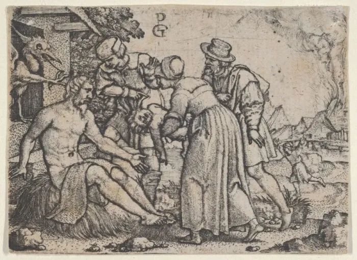 Framed Print : The Persecution of Job. Creator: Georg Pencz Framed Print : The Persecution of Job. Creator: Georg Pencz