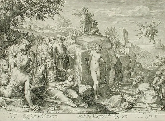 Framed Print : Perseus and Andromeda, 1597. Creator: Jacob Matham Framed Print : Perseus and Andromeda, 1597. Creator: Jacob Matham