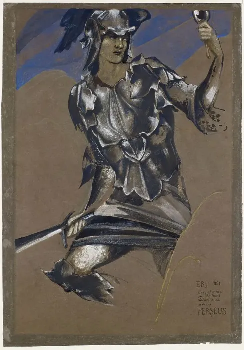 Framed Print : The Perseus Series - Study of Perseus in Armour... mid-late 19th century. Creator: Sir Edward Coley Burne-Jones Framed Print : The Perseus Series - Study of Perseus in Armour... mid-late 19th century. Creator: Sir Edward Coley Burne-Jones