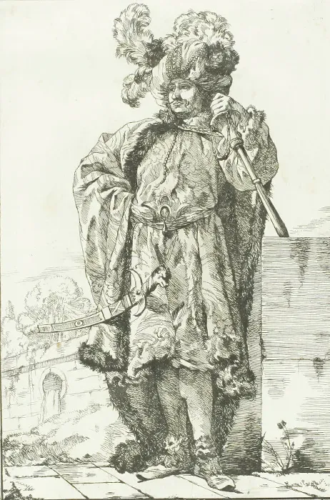 Framed Print : The Persian Ambassador, plate eighteen from Caravanne du Sultane à la Mecque, 1748. Creator: Joseph-Marie Vien the Elder Framed Print : The Persian Ambassador, plate eighteen from Caravanne du Sultane à la Mecque, 1748. Creator: Joseph-Marie Vien the Elder