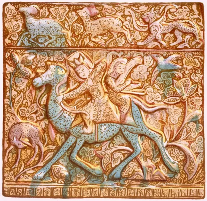 Framed Print : Persian lustred wall-tile: a mounted Sassanian archer, 19th century. Creator: Henry Wallis Framed Print : Persian lustred wall-tile: a mounted Sassanian archer, 19th century. Creator: Henry Wallis
