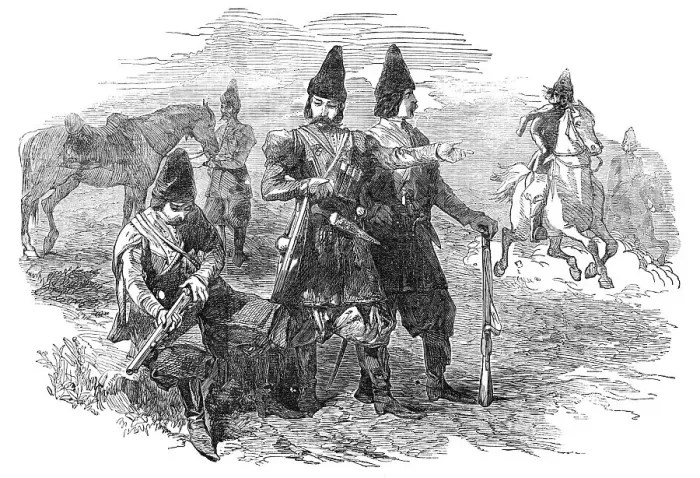 Framed Print : Persian Soldiers in the Pay of Russia - from an original sketch, 1854. Creator: Unknown Framed Print : Persian Soldiers in the Pay of Russia - from an original sketch, 1854. Creator: Unknown