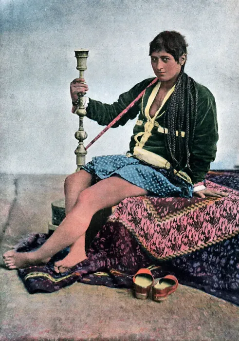 Framed Print : Persian woman smoking in Kalgan, c1890 Framed Print : Persian woman smoking in Kalgan, c1890