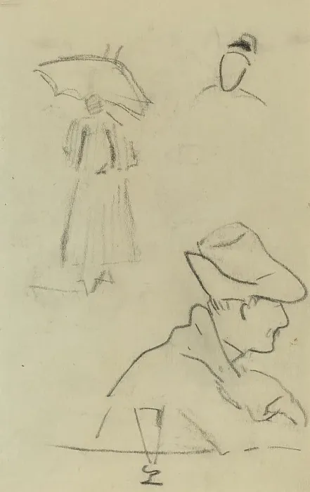 Framed Print : A Person Holding an Umbrella and a Seated Man with a Hat and a Glass [verso], 1884-1888. Creator: Paul Gauguin