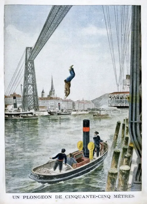 Framed Print : Person plunges 55 Metres from Portside, Rouen, 1901 Framed Print : Person plunges 55 Metres from Portside, Rouen, 1901