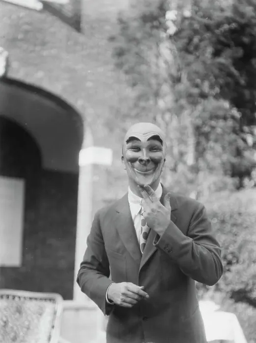 Framed Print : Person wearing a mask made by W.T. Benda, 1925 Sept. 20. Creator: Arnold Genthe Framed Print : Person wearing a mask made by W.T. Benda, 1925 Sept. 20. Creator: Arnold Genthe