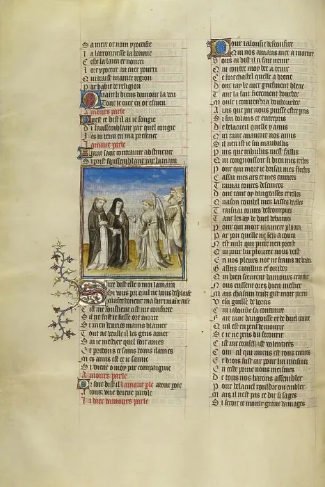 Framed Print : The Personification of Abstinence Leading the Personification of False Pretence... about 1405. Creator: Unknown Framed Print : The Personification of Abstinence Leading the Personification of False Pretence... about 1405. Creator: Unknown