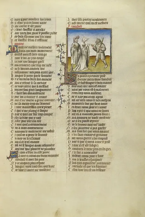 Framed Print : The Personification of Franchise Interceding with Resistance on the Lover's Behalf, about 1405. Creator: Unknown Framed Print : The Personification of Franchise Interceding with Resistance on the Lover's Behalf, about 1405. Creator: Unknown