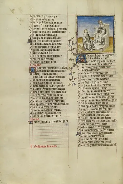 Framed Print : The Personification of Reason Enthroned and Instructing the Lover on Love, about 1405. Creator: Unknown Framed Print : The Personification of Reason Enthroned and Instructing the Lover on Love, about 1405. Creator: Unknown