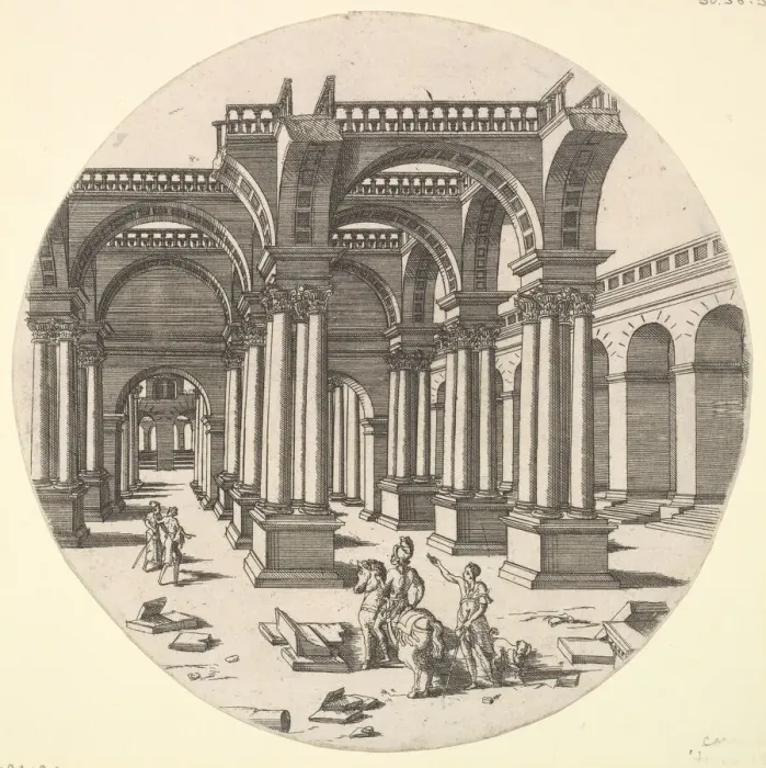 Framed Print : Perspectival View, Temple of Isis, 1551. Creator: Jacques Androuet Du Cerceau Framed Print : Perspectival View, Temple of Isis, 1551. Creator: Jacques Androuet Du Cerceau
