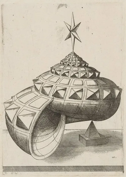 Framed Print : A Perspective of a Faceted Snail Shell Balanced on a Pyramid, 1567. Creator: Mathis Zundt Framed Print : A Perspective of a Faceted Snail Shell Balanced on a Pyramid, 1567. Creator: Mathis Zundt