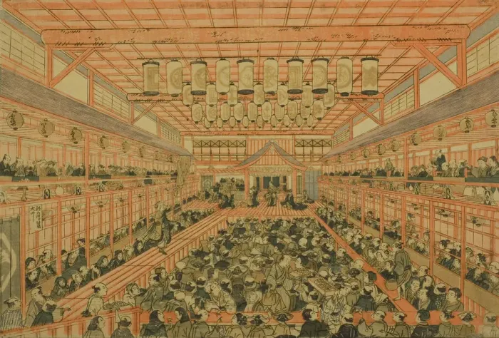 Framed Print : Perspective Picture of a Kabuki Theater (Uki-e Kabuki shibai no zu), c. 1776 Framed Print : Perspective Picture of a Kabuki Theater (Uki-e Kabuki shibai no zu), c. 1776