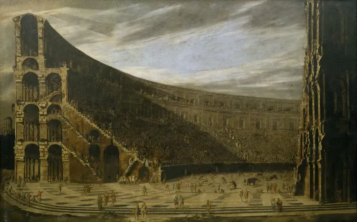 Framed Print : Perspective of a Roman amphitheatre. Artist: Gargiulo, Domenico (1609-1675) Framed Print : Perspective of a Roman amphitheatre. Artist: Gargiulo, Domenico (1609-1675)