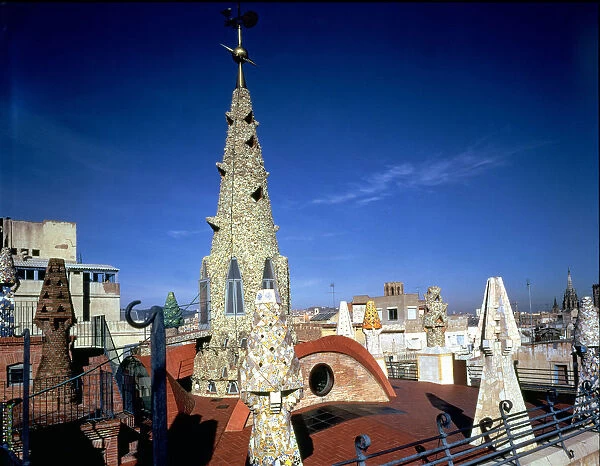 Perspective of the roof terrace of the Güell Palace building 1886-1890, designed